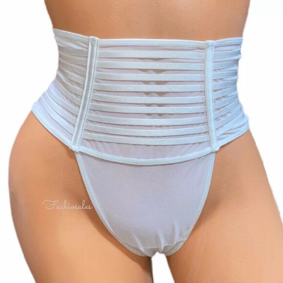 Victorias Secret LUXE Sheer Mesh HighWaist Strappy thong panty White Small - Picture 5 of 5